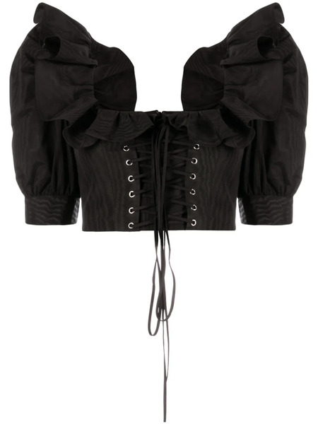  Alessandra Rich Ruffle-collar Corset-style Blouse - Black 