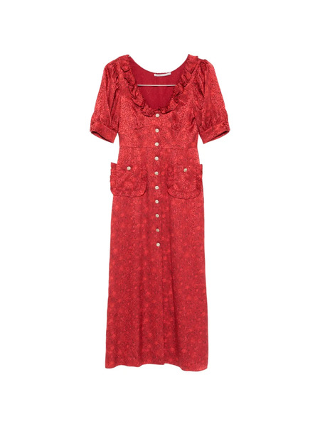  Alessandra Rich Ruffled Jacquard Midi Dress - Red 