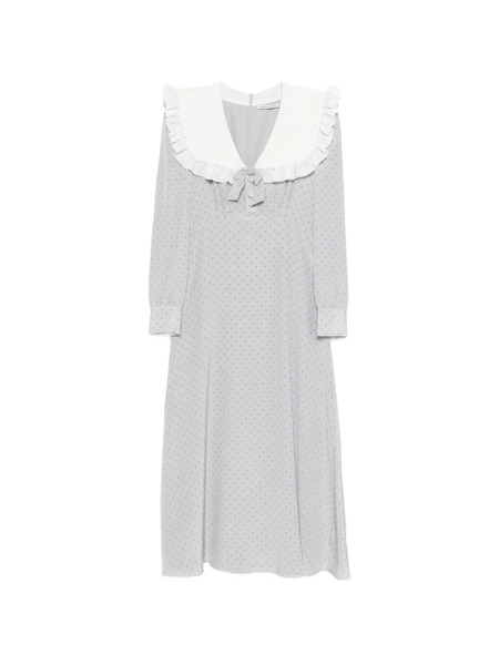  Alessandra Rich Ruffled Polka Dot Midi Dress - Grey 