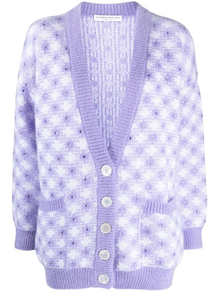  Alessandra Rich Vichy-intarsia Crystal-embellished Cardigan - White 