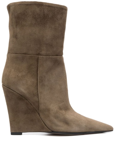  Alevì 115mm Suede Wedge Boots - Green 