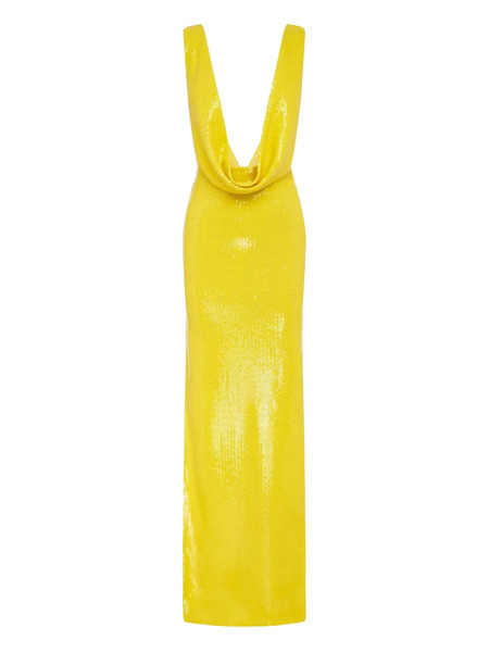  Alex Perry Cowl-neck Sequin-embellished Maxi Dress - Yellow 