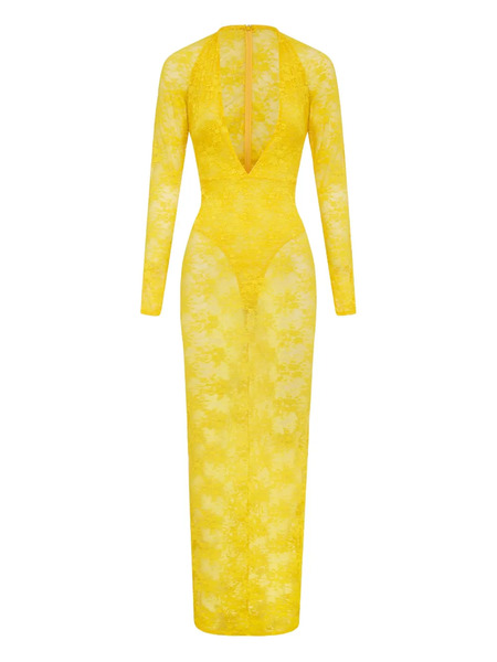  Alex Perry Lace V-neck Maxi Dress - Yellow 