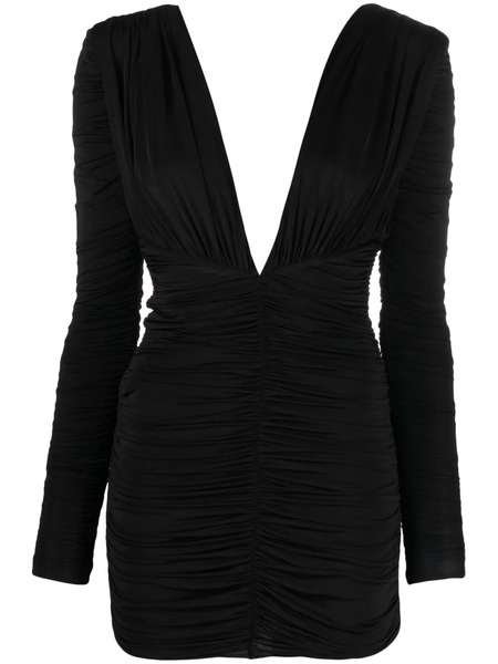  Alex Perry Ruched Plunge Minidress - Black 
