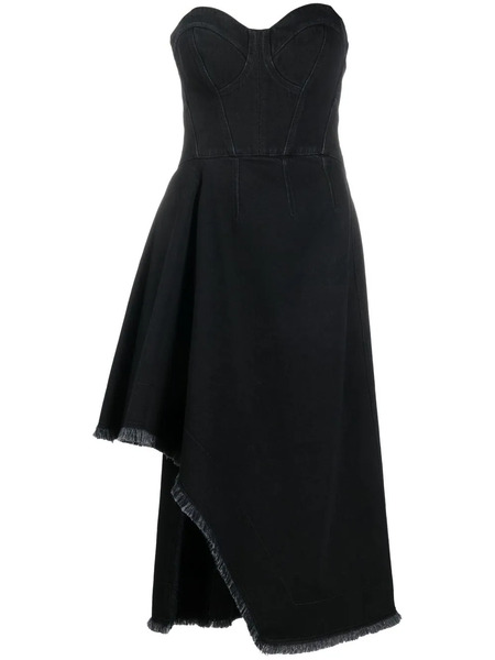  Alexander Mcqueen Asymmetric Denim Dress - Black 