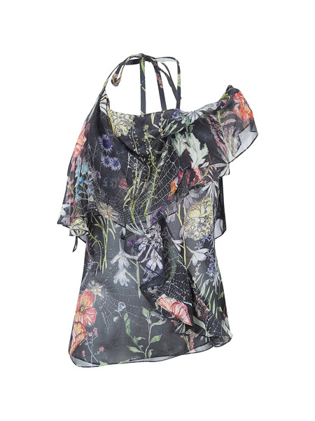  Alexander Mcqueen Asymmetric Floral Print Top - Black 
