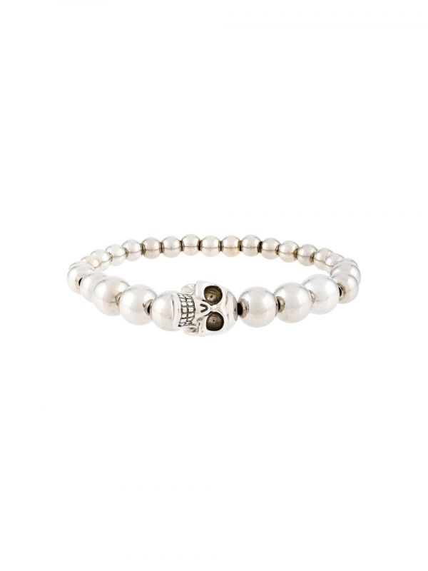  Alexander Mcqueen Beaded Skull Bracelet - Metallic 