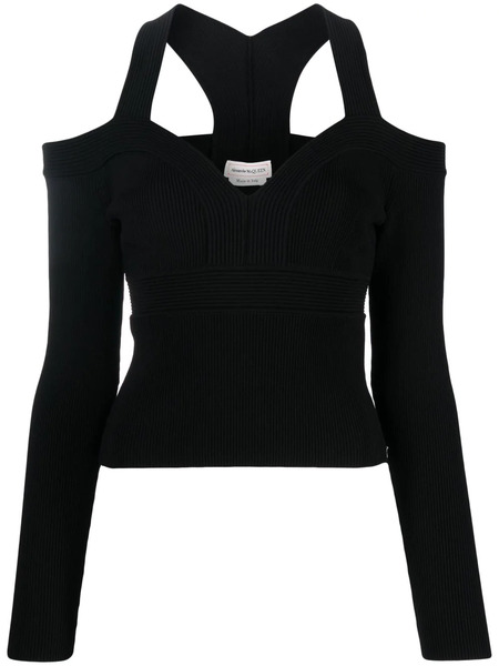  Alexander Mcqueen Exposed Shoulder Knit Top - Black 