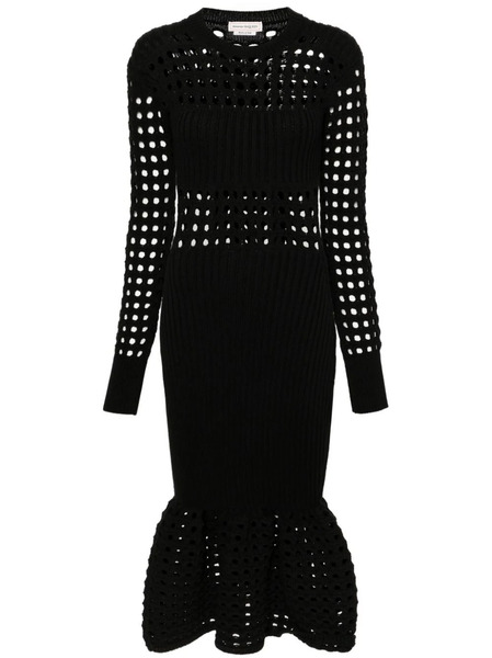  Alexander Mcqueen Knitted Mesh Midi Dress - Black 