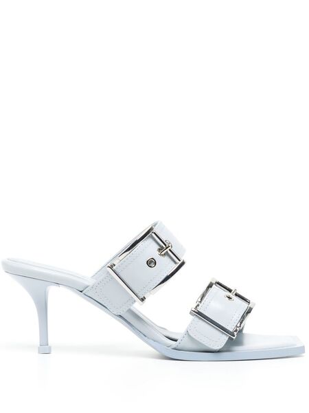 Alexander Mcqueen 75mm Buckled Leather Sandals - Blue 