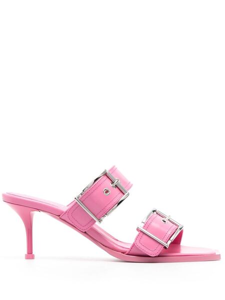  Alexander Mcqueen 75mm Buckled Leather Sandals - Pink 