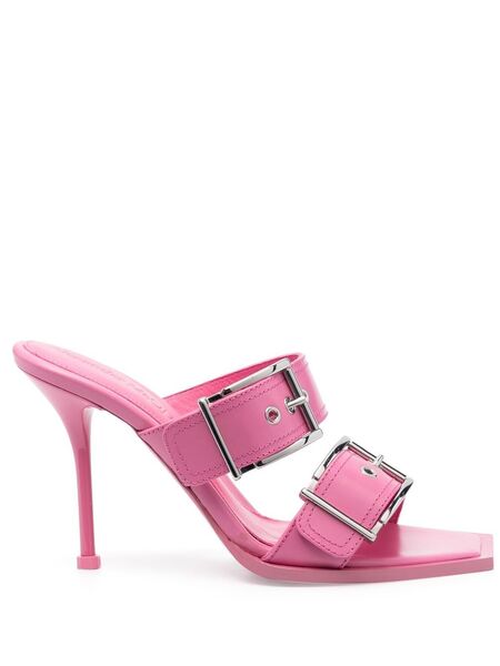  Alexander Mcqueen 100mm Buckled Leather Sandals - Pink 
