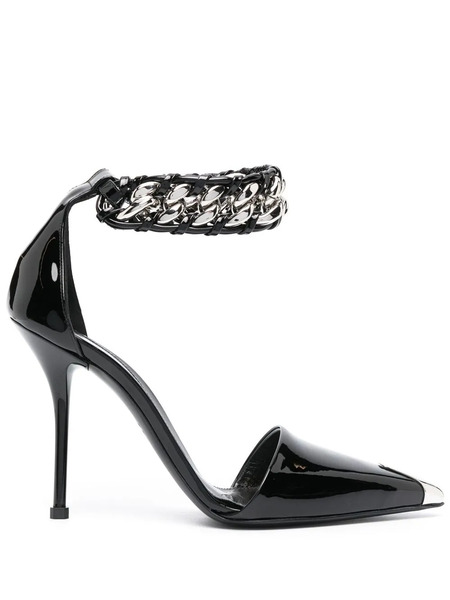  Alexander Mcqueen 105mm Chain-trim Leather Pumps - Black 