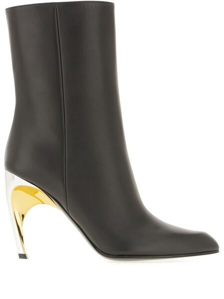  Alexander Mcqueen 95mm Leather Ankle Boots - Black 