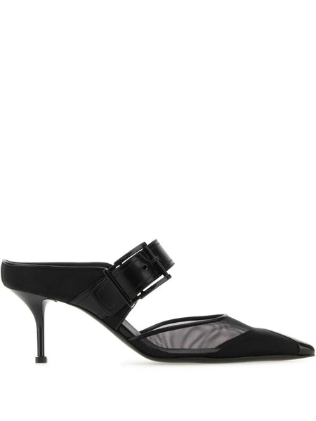  Alexander Mcqueen 65mm Punk Buckled Mesh Mules - Black 