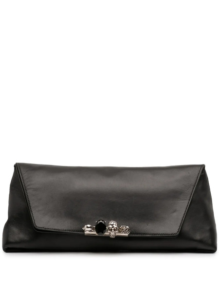  Alexander Mcqueen Pre-owned 2010-2025 Large Calfskin Skull Knuckle Duster Fold Over Clutch Bag - Black 