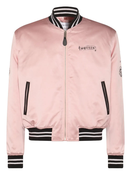  Alexander Mcqueen Rose-embroidery Satin Bomber Jacket - Pink 