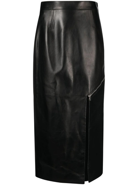  Alexander Mcqueen Side-slit Leather Midi Skirt - Black 