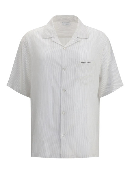  Alexander Mcqueen Striped-pattern Embroidered-logo Shirt - White 