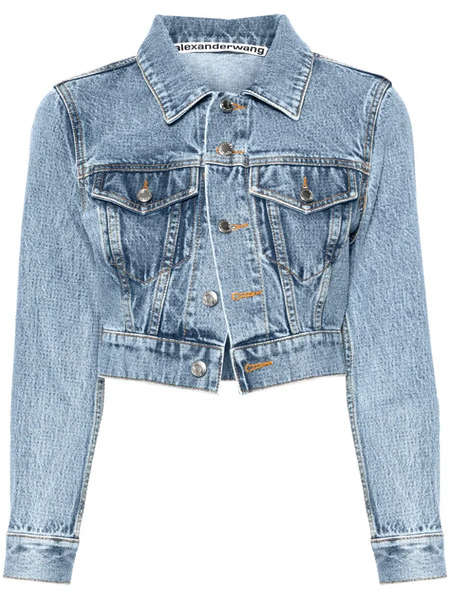  Alexander Wang Bead-embellished Cropped Denim Jacket - Blue 