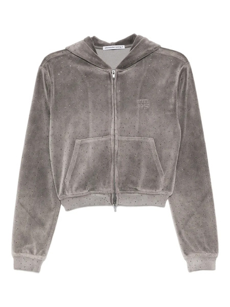  Alexander Wang Crystal-embellished Zipped Hoodie - Grey 