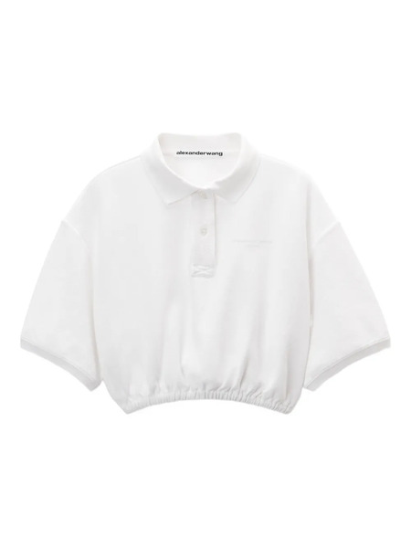  Alexander Wang Elasticated-hem Cropped Polo Top - White 