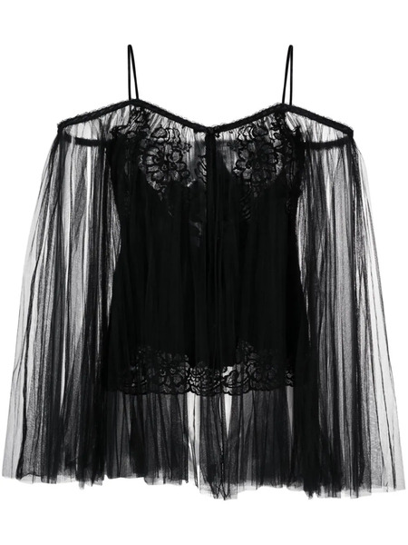  Alexander Wang Lace-embroidered Charmeuse Tunic Top - Black 