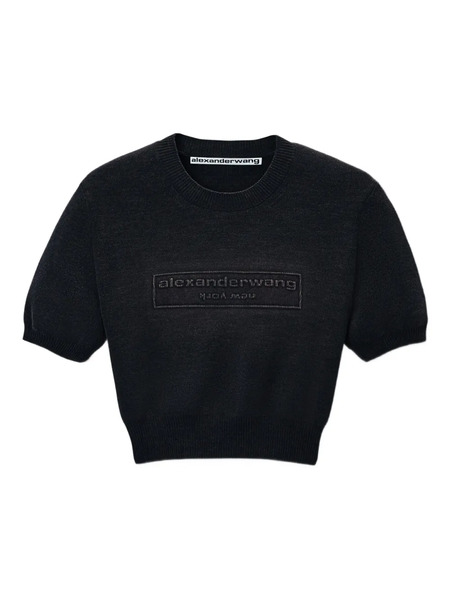  Alexander Wang Logo-embossed Short-sleeve Knit Top - Black 