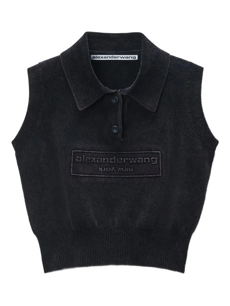  Alexander Wang Logo-embossed Sleeveless Polo Top - Black 