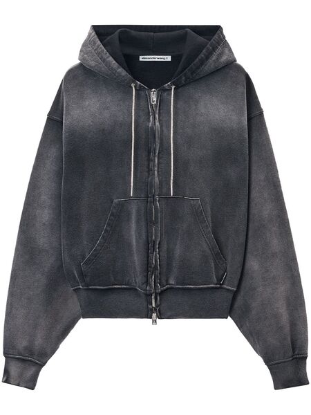  Alexander Wang Rhinestone Washed Effect Hoodie - Black 