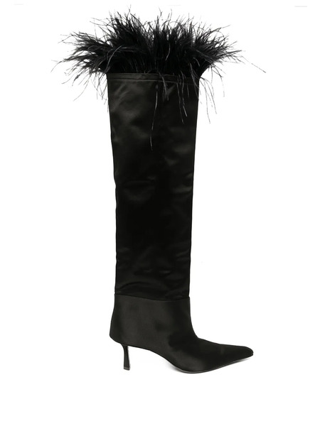  Alexander Wang Viola Feather-trim Satin Boots - Black 