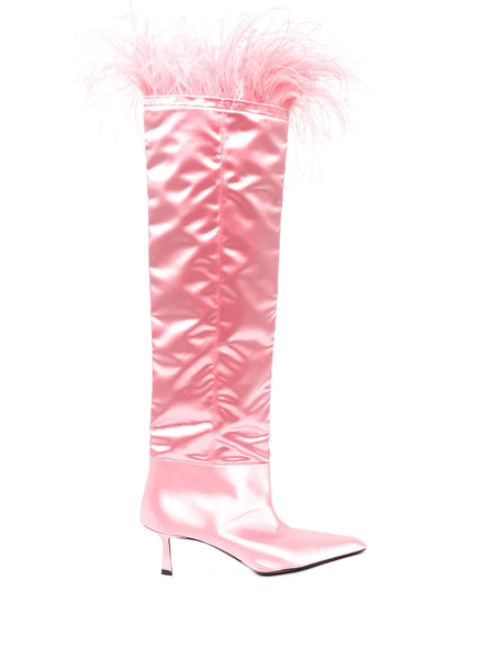  Alexander Wang Viola 65mm Feather-trim Knee-high Boots - Pink 