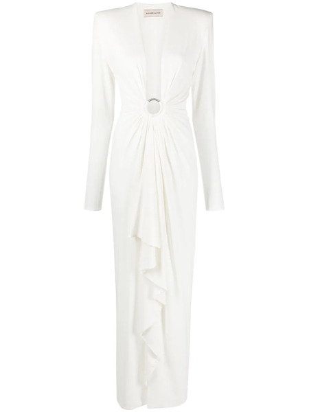  Alexandre Vauthier Plunge-neck Draped Gown - White 