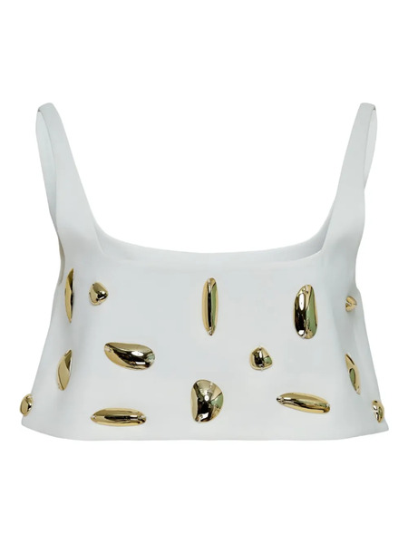  Alexia Lya Embellished Scoop-neck Top - White 