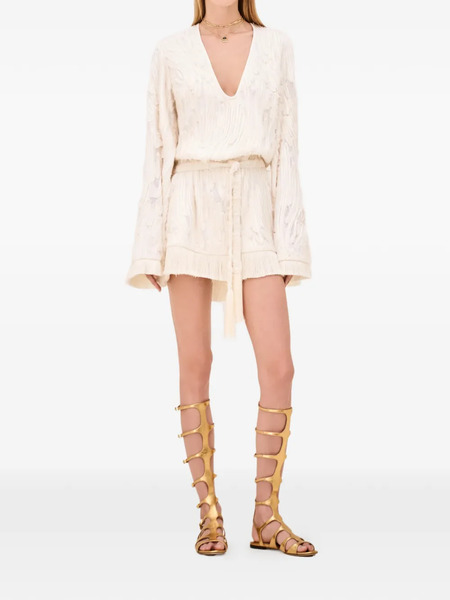  Alexis Jen Fringed V-neck Mini Dress - White 
