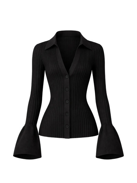  Alexis Olena Bell-sleeve Button Cardigan - Black 