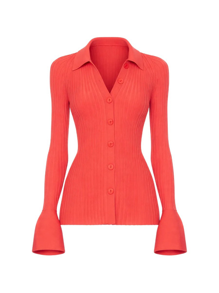  Alexis Olena Bell-sleeve Ribbed Shirt - Red 