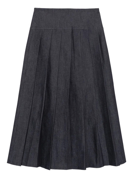  Alfie Plissé-effect Denim Midi Skirt - Blue 