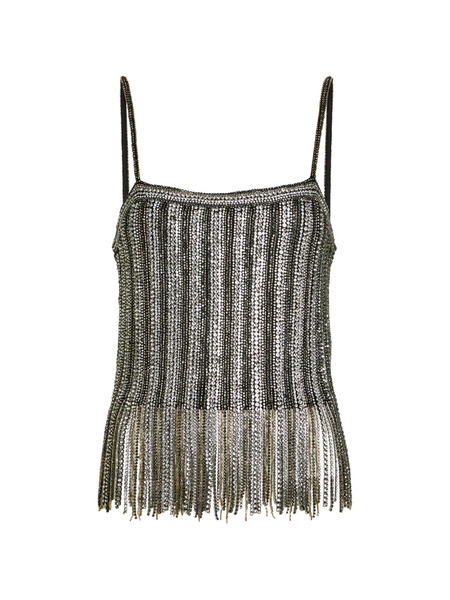  Alice + Olivia Beaded Fringed Top - Silver 