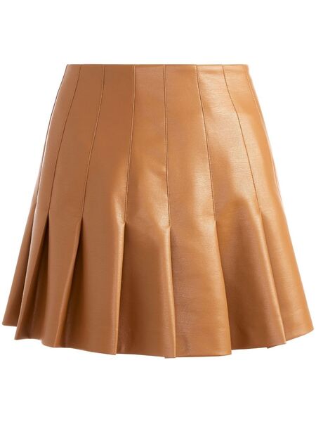  Alice + Olivia Carter Faux Leather Pleated Skirt - Brown 