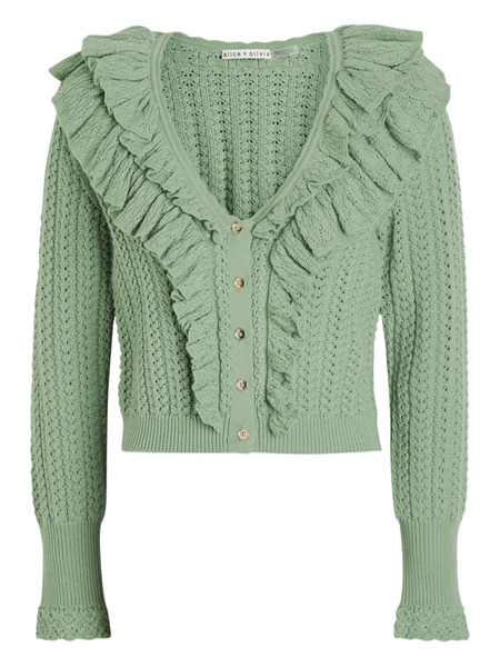  Alice + Olivia Eileen Ruffled Wool Cardigan - Green 
