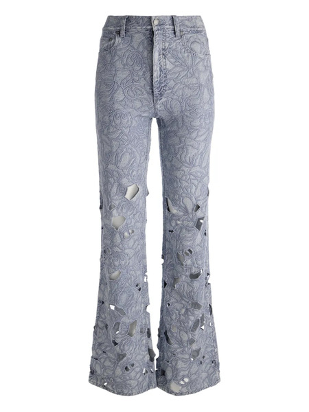  Alice + Olivia Embroidered Eyelet Jeans - Blue 
