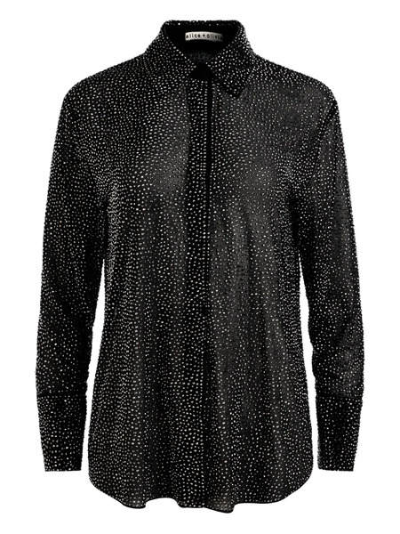  Alice + Olivia Finely Crystals-embellished Button-down Shirt - Black 
