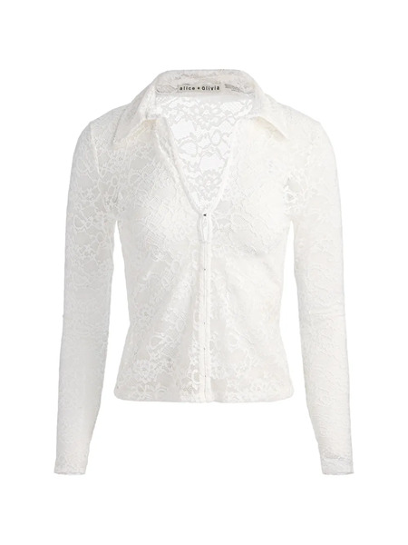  Alice + Olivia Kara Lace Button Shirt - White 