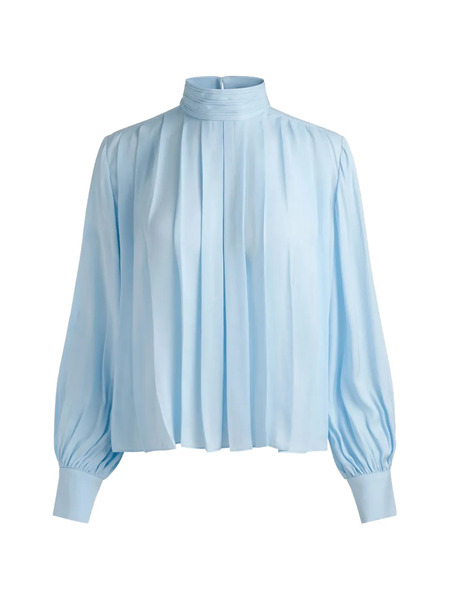  Alice + Olivia Pleated Blouson Blouse - Blue 