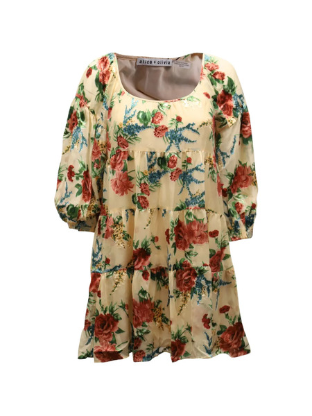  Alice + Olivia Puff-sleeved Floral-print Dress - Neutrals 