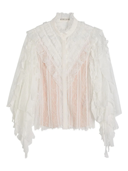  Alice + Olivia Rheba Ruffled Lace Blouse - White 