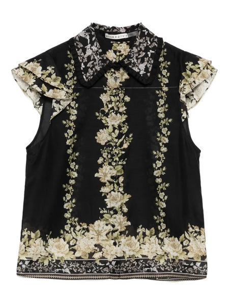  Alice + Olivia Ruffled Floral Top - Black 