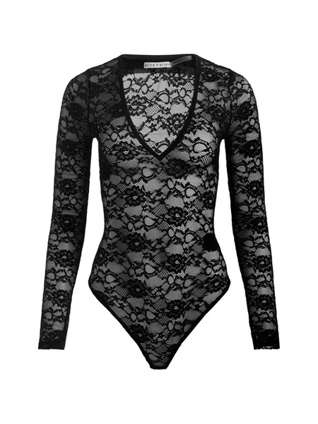  Alice + Olivia Teagan V-neck Lace Bodysuit - Black 
