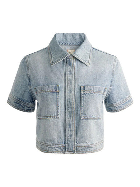  Alice + Olivia Tesha Short-sleeve Denim Shirt - Grey 